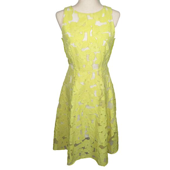 Antonio Melani Retro Yellow Clip Floral Fit And Flare Sleeveless Midi Dress Sz 4 - Picture 10 of 10